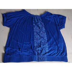 Women's Size 14/16 Cobalt Blue Knit Short Sleeve Top With Ruched Slv & Waistline